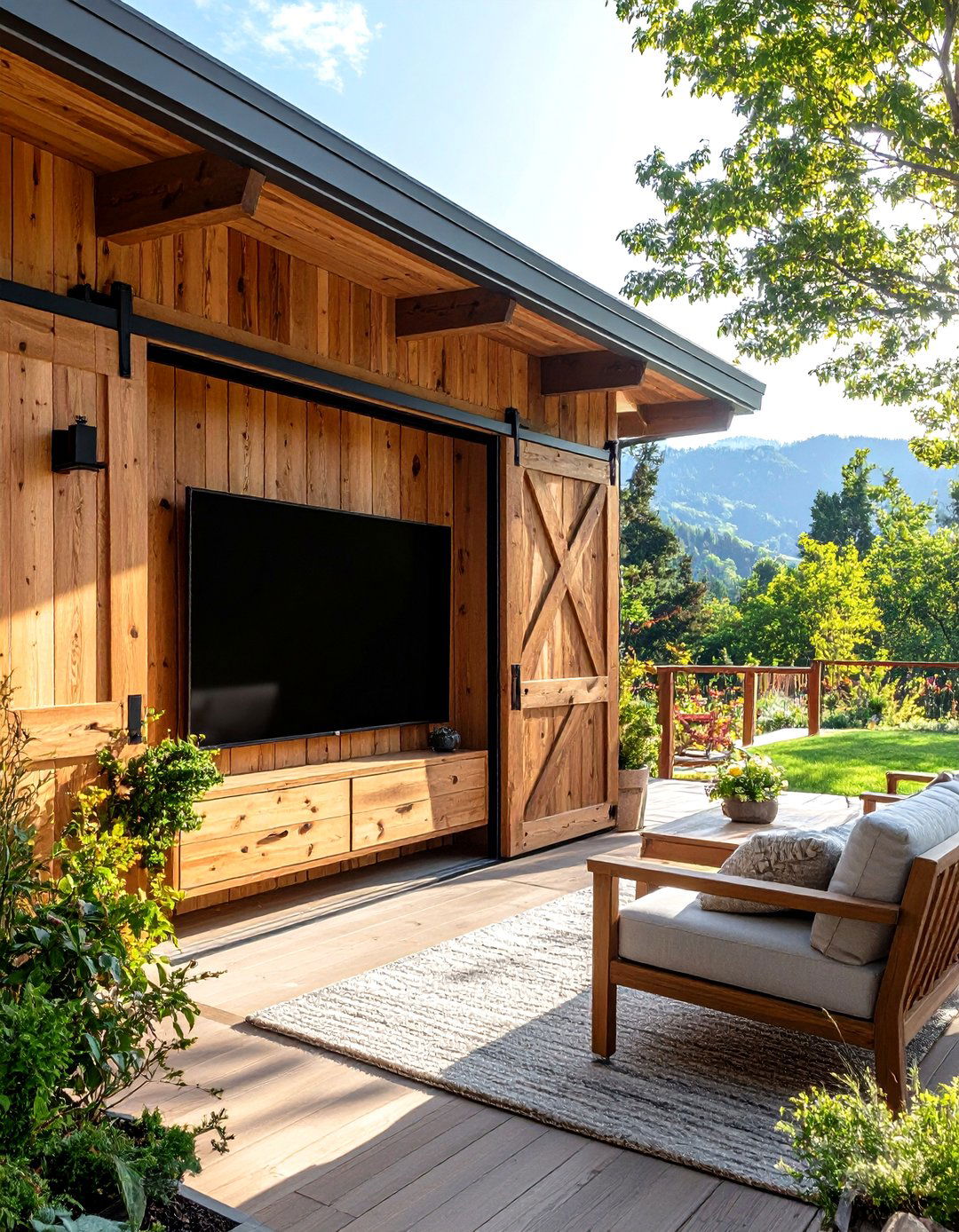 The Sliding Barn Door TV Cover - 30 diy outdoor tv ideas