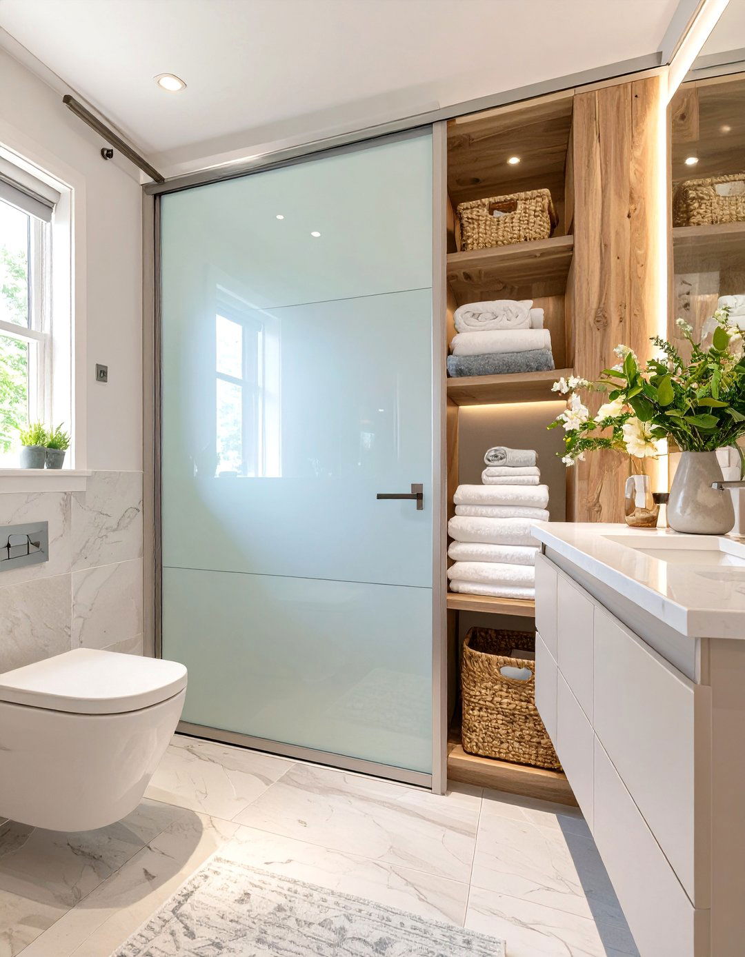 The Sliding Door Solution - 30 bathroom linen closet ideas