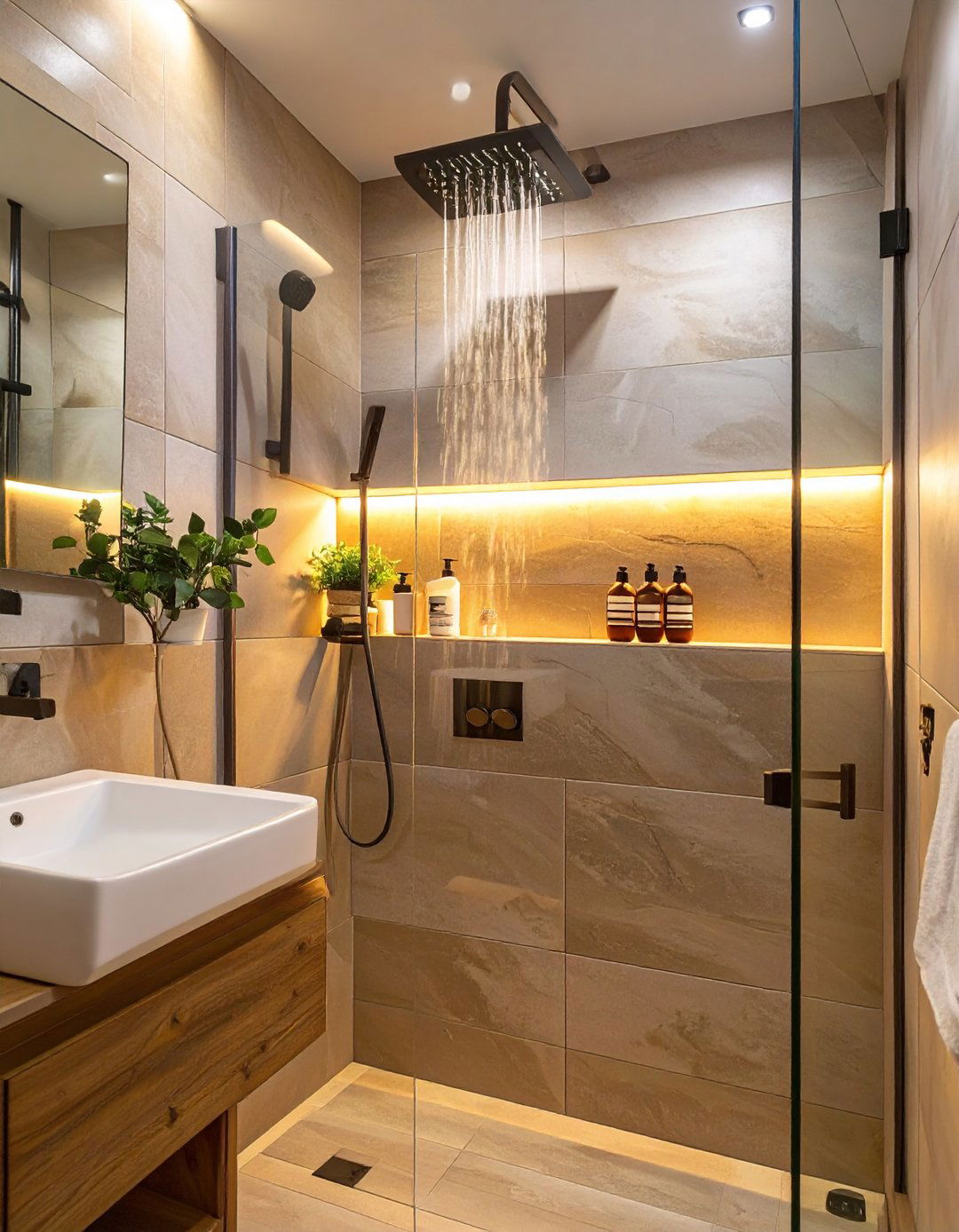 The Small Hexagonal Tile Floor - 30 modern small bathroom walk in shower ideas