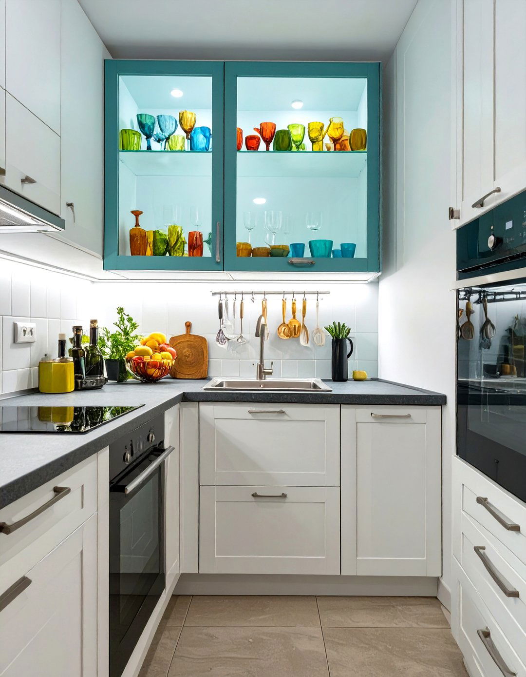 The Small Kitchen Layout with Glass Cabinet Doors - 30 small kitchen layout ideas