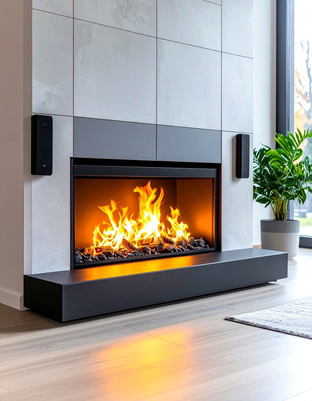 The Smart Fireplace with Tech Integration - 30 living room modern fireplace ideas