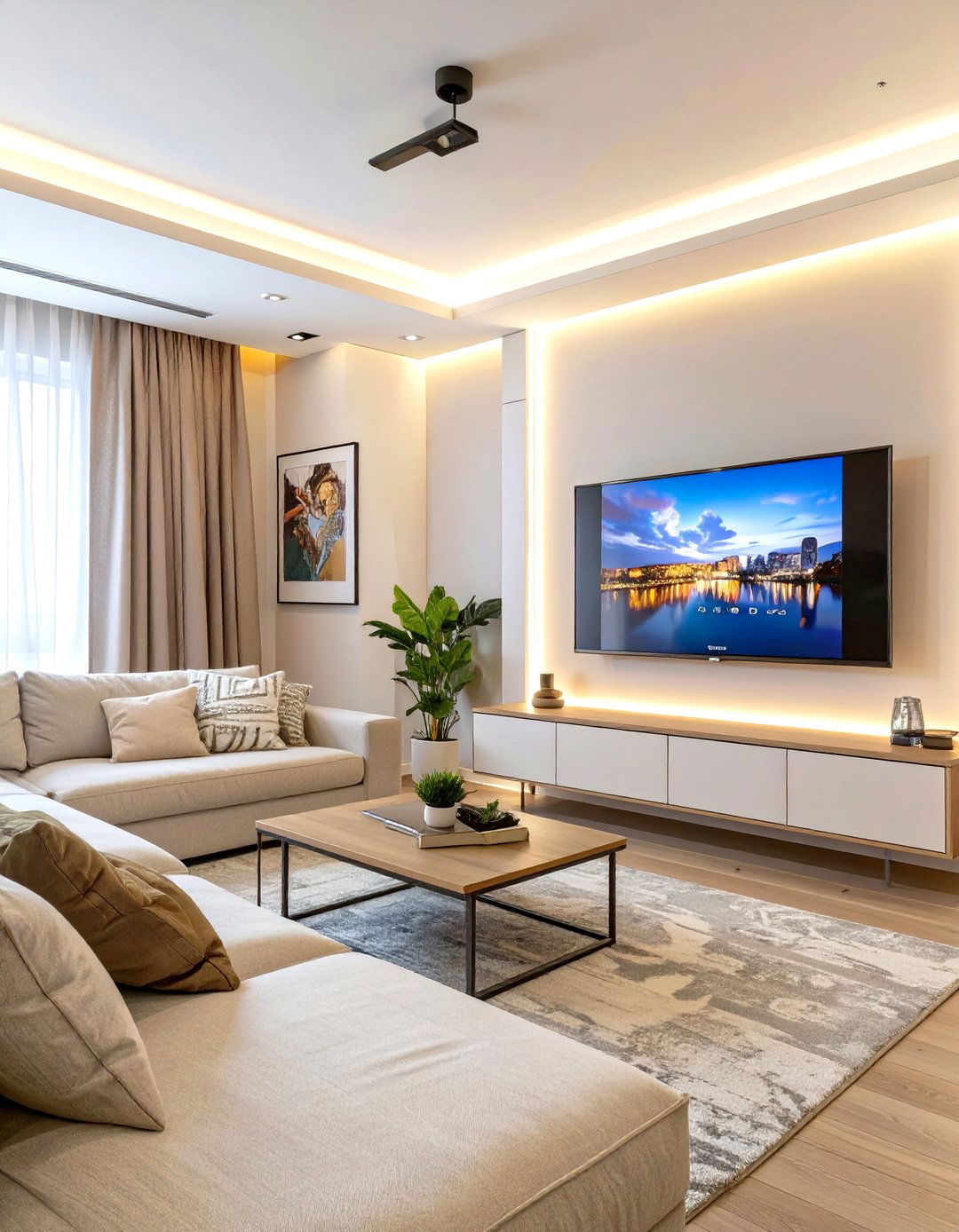 The Smart Technology Integrated Living Room - 30 cute cozy apartment living room decorating ideas