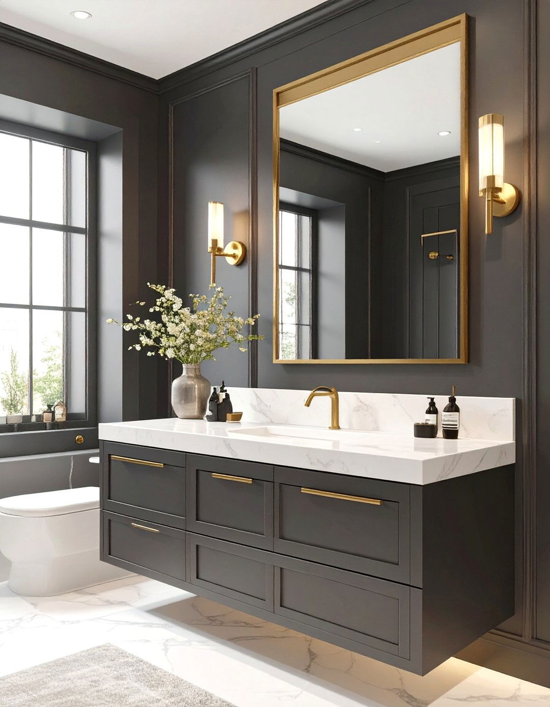 The Soft Black and Brass Bathroom - 30 bathroom color ideas 2025
