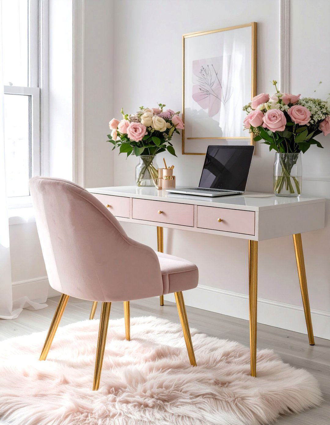 The Soft Glam Feminine Workspace - 30 modern home office design ideas