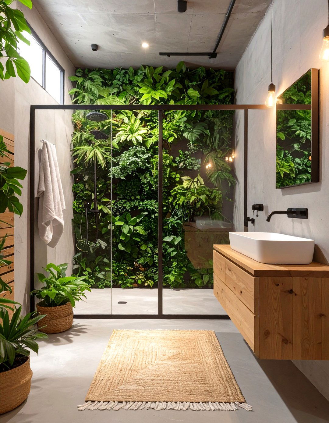 The Soft Industrial Bathroom with Greenery - 30 industrial bathroom ideas