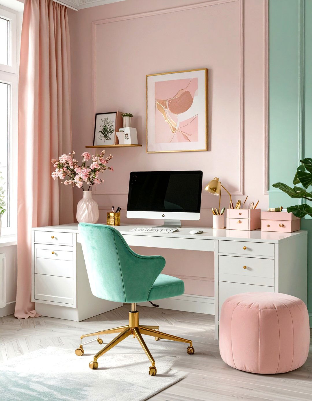 The Soft Pastels Office - 30 creative small office interior design ideas