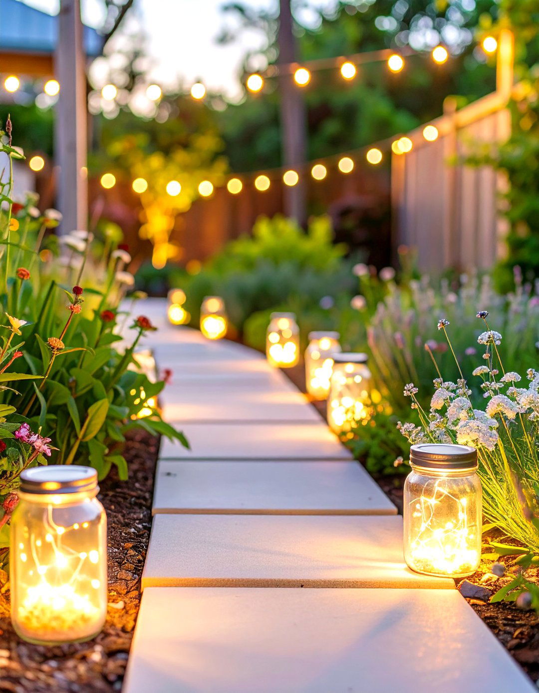 The Solar Jar Lighting Path - 30 budget backyard ideas