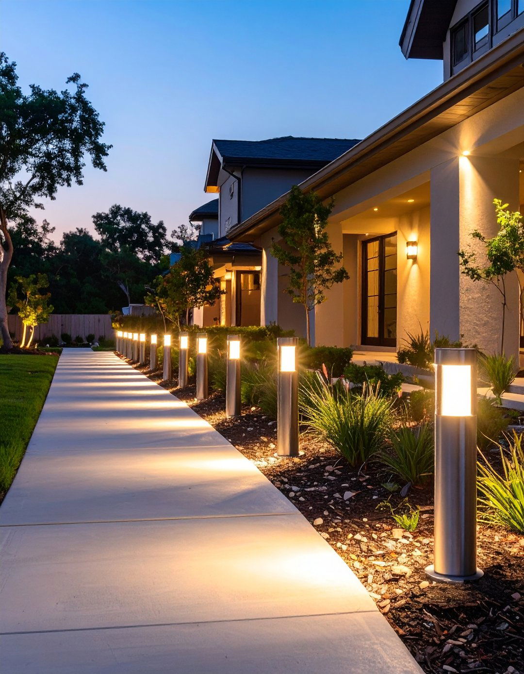 The Solar Light Lined Walkway - 30 budget cheap simple front yard landscaping ideas
