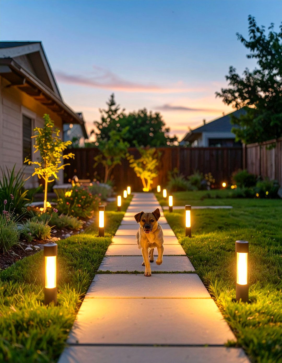 The Solar Lit Evening Pathway - 30 dog-friendly backyard ideas on a budget