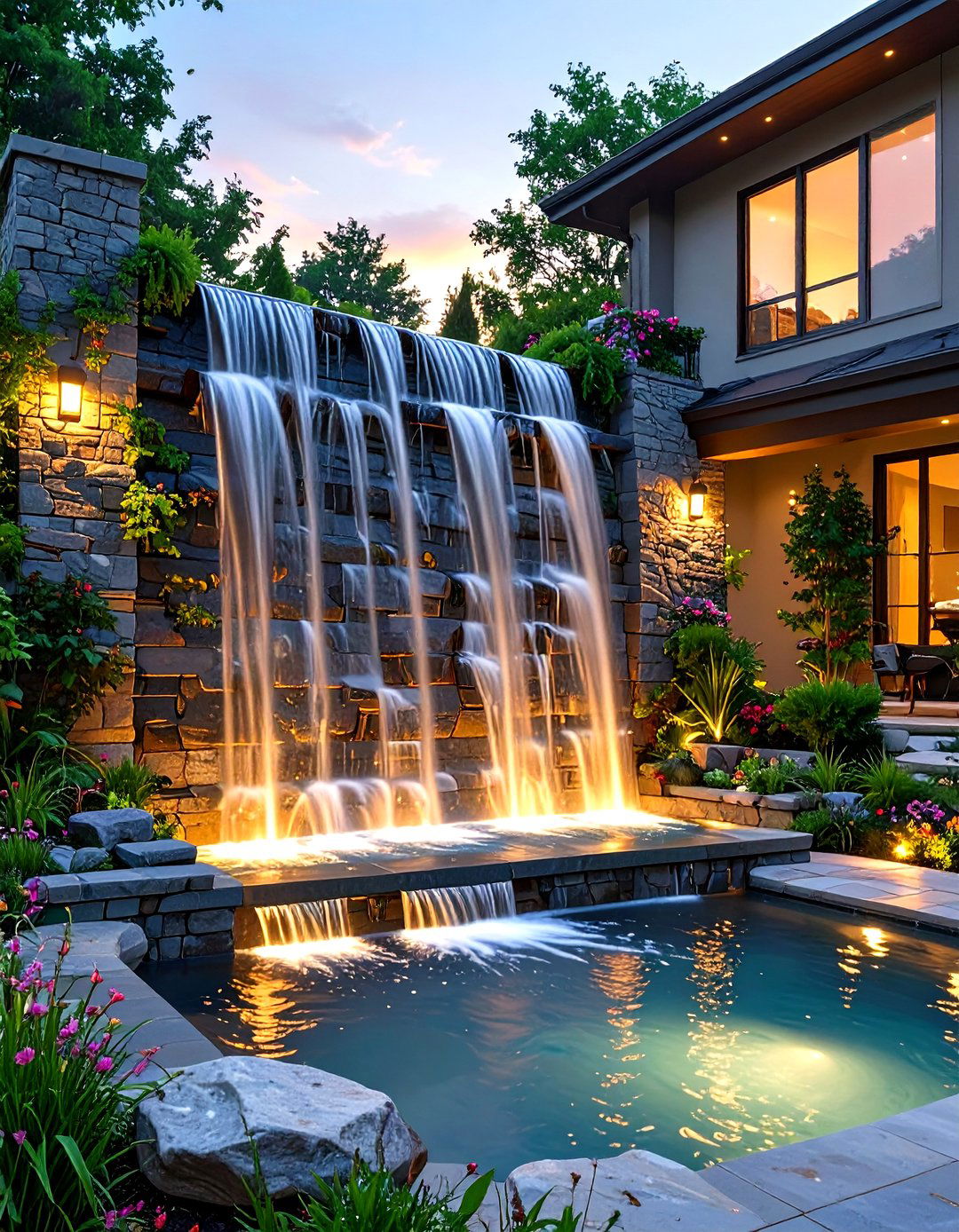 The Soothing Water Wall Feature - 30 backyard privacy ideas