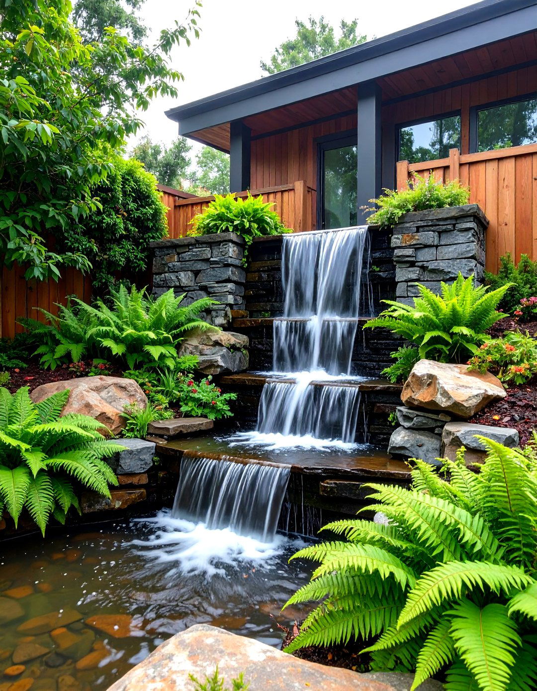 The Sound Buffering Water Wall - 30 front yard privacy ideas