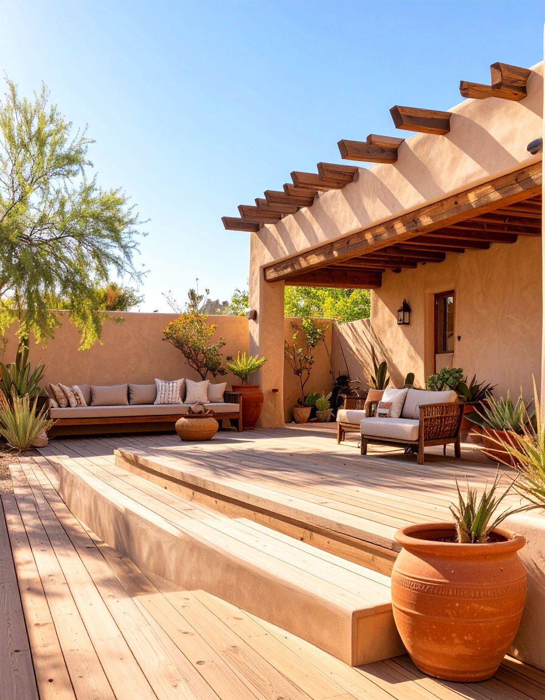 The Southwestern Adobe Style Deck - 30 backyard 2 level deck designs
