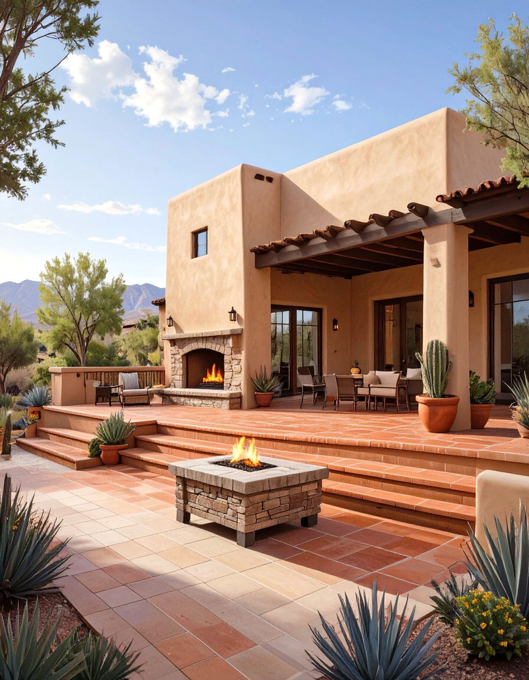 The Southwestern Adobe Style Terrace - 30 multi level deck ideas