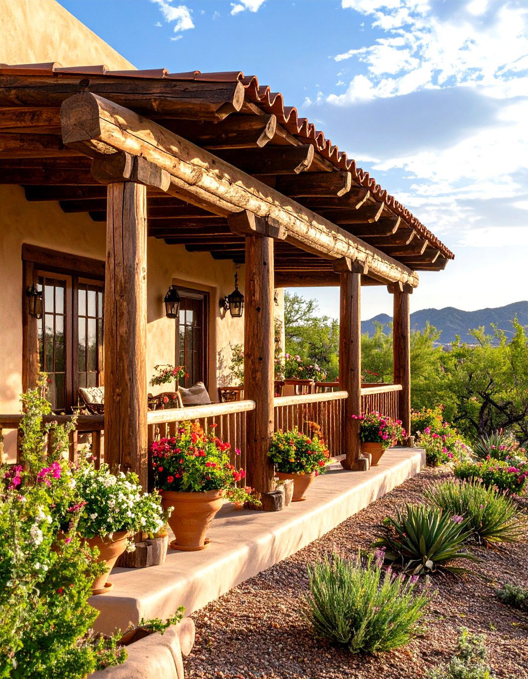 The Southwestern Vigas and Latillas Awning - 30 front porch awning ideas