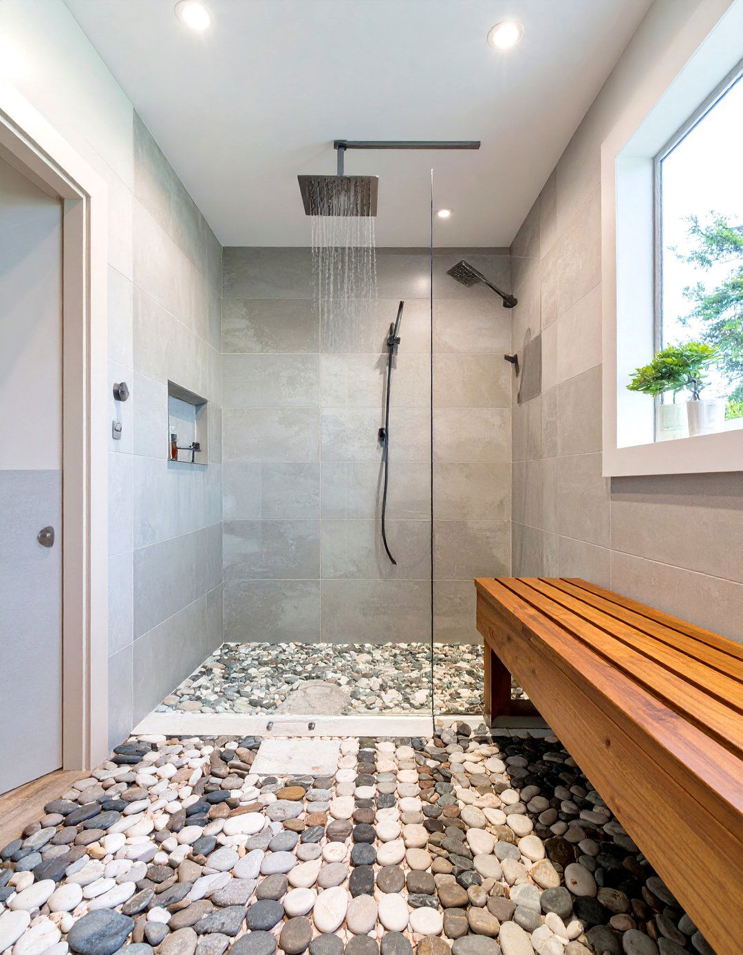The Spa Inspired Pebble Floor Retreat - 30 doorless walk-in shower ideas