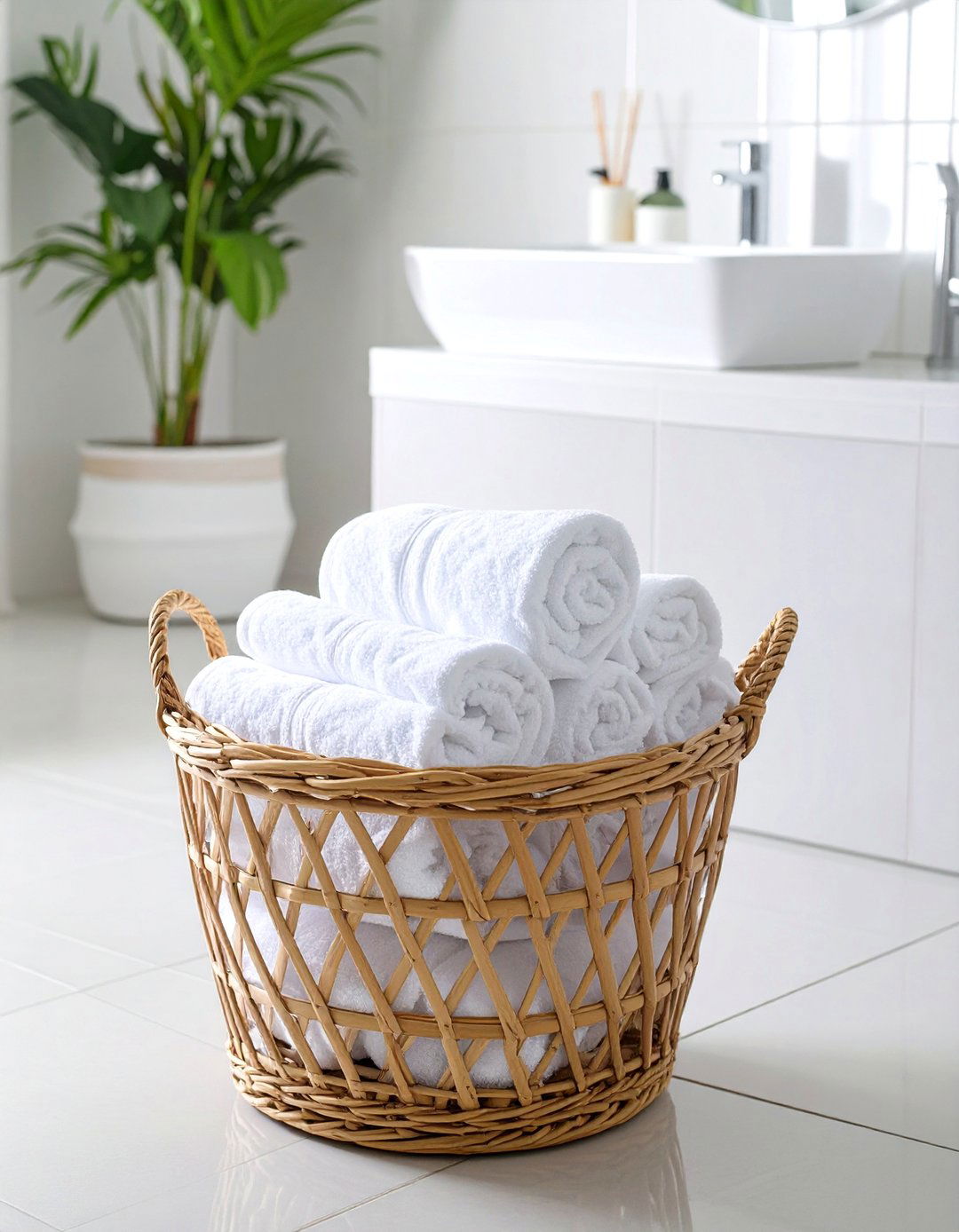 The Spa Style Rolled Towel Basket - 30 bathroom towel ideas