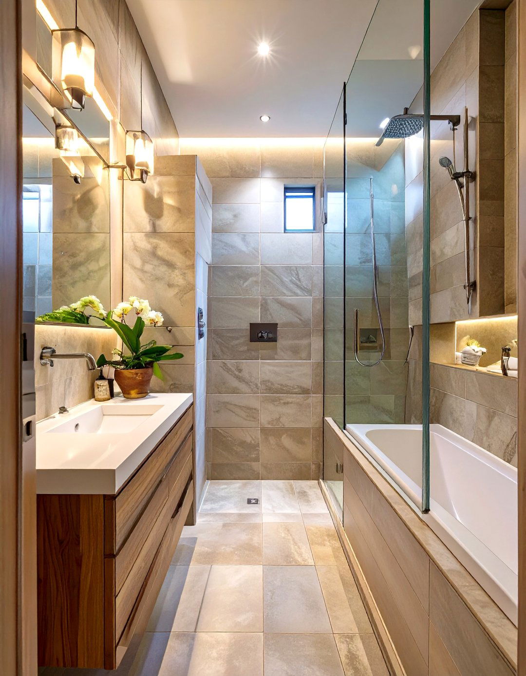 The Space Expanding Horizontal Tile - 30 bathtub shower combo ideas for small bathrooms
