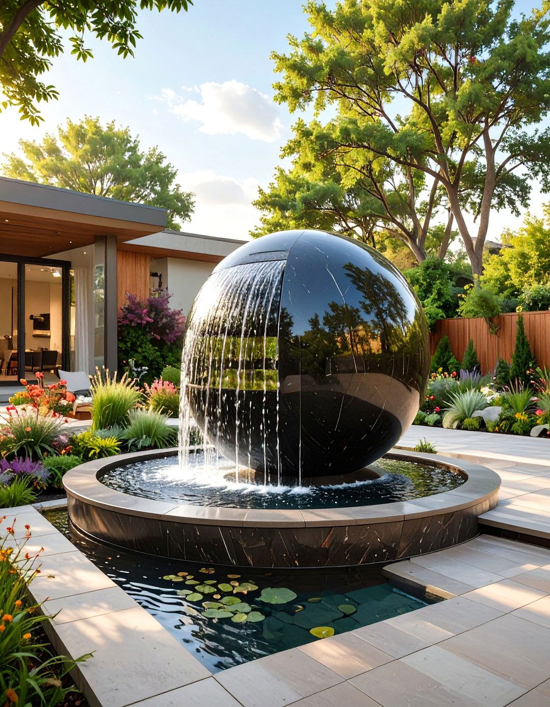 The Spherical Pond Feature - 30 backyard pond ideas