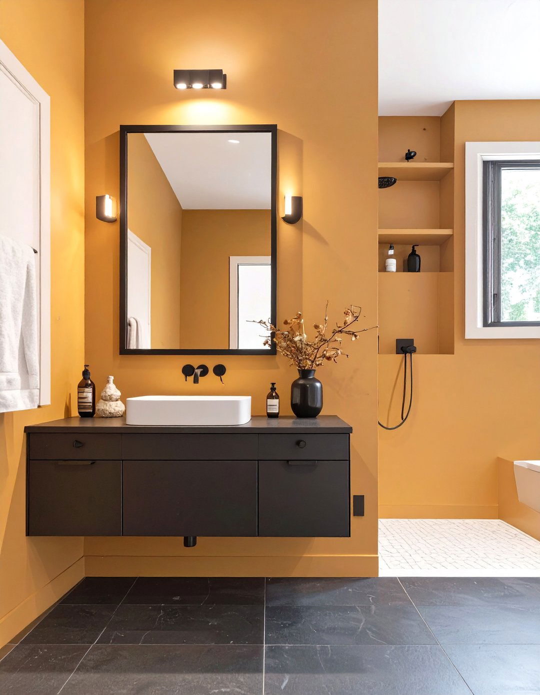 The Spiced Honey and Black Bathroom - 30 bathroom color ideas 2025