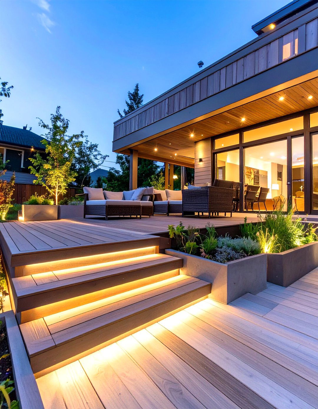 The Split Level Deck with Integrated Lighting - 30 multi level deck ideas