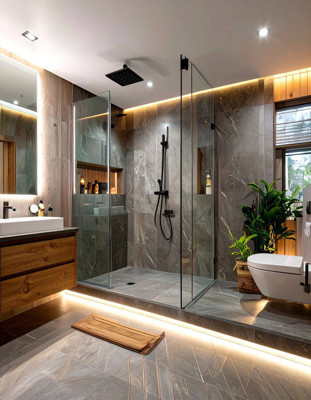The Split Level Platform Design - 30 doorless walk-in shower ideas