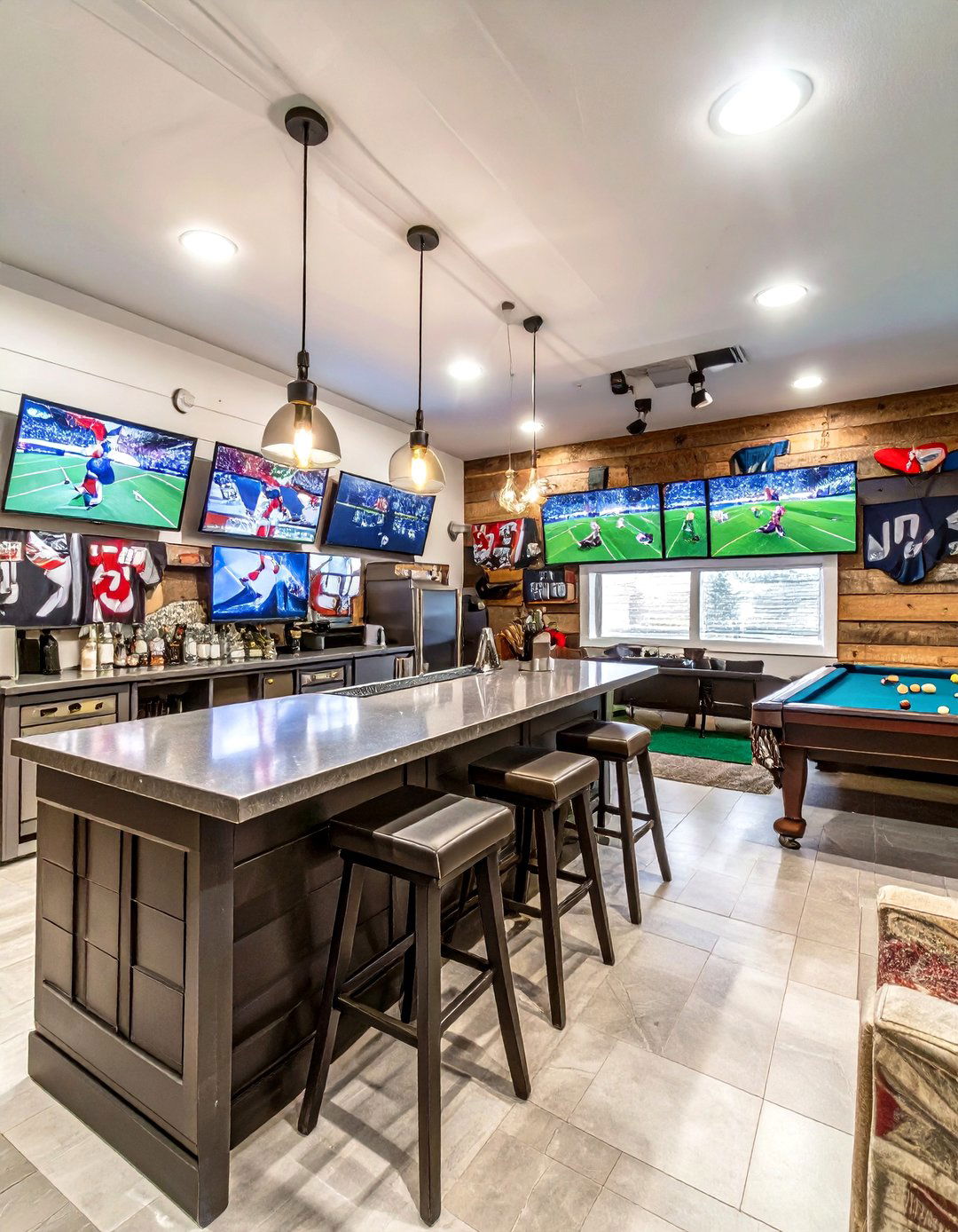 The Sports Fans Ultimate Garage Bar - 30 garage game room ideas