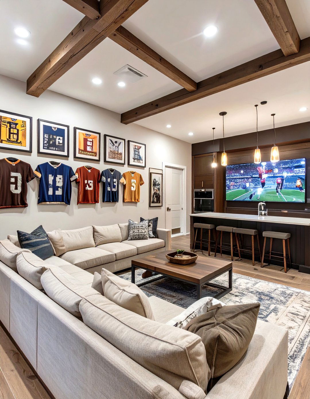 The Sports Fans Ultimate Retreat - 30 basement family room ideas