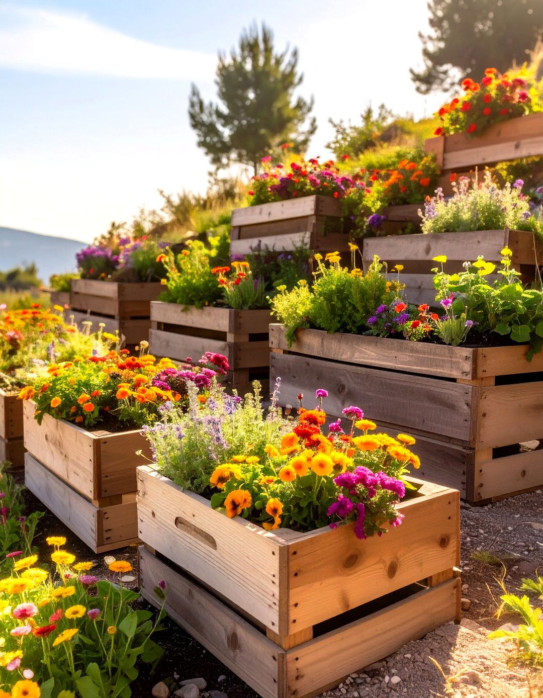 The Staggered Crate Garden - 30 hillside landscaping ideas on a budget