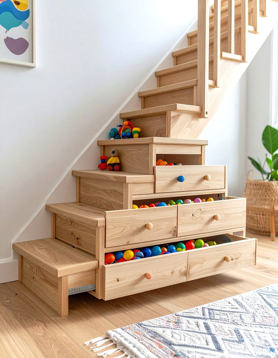 The Staircase with Integrated Drawers - 30 living room toy storage ideas