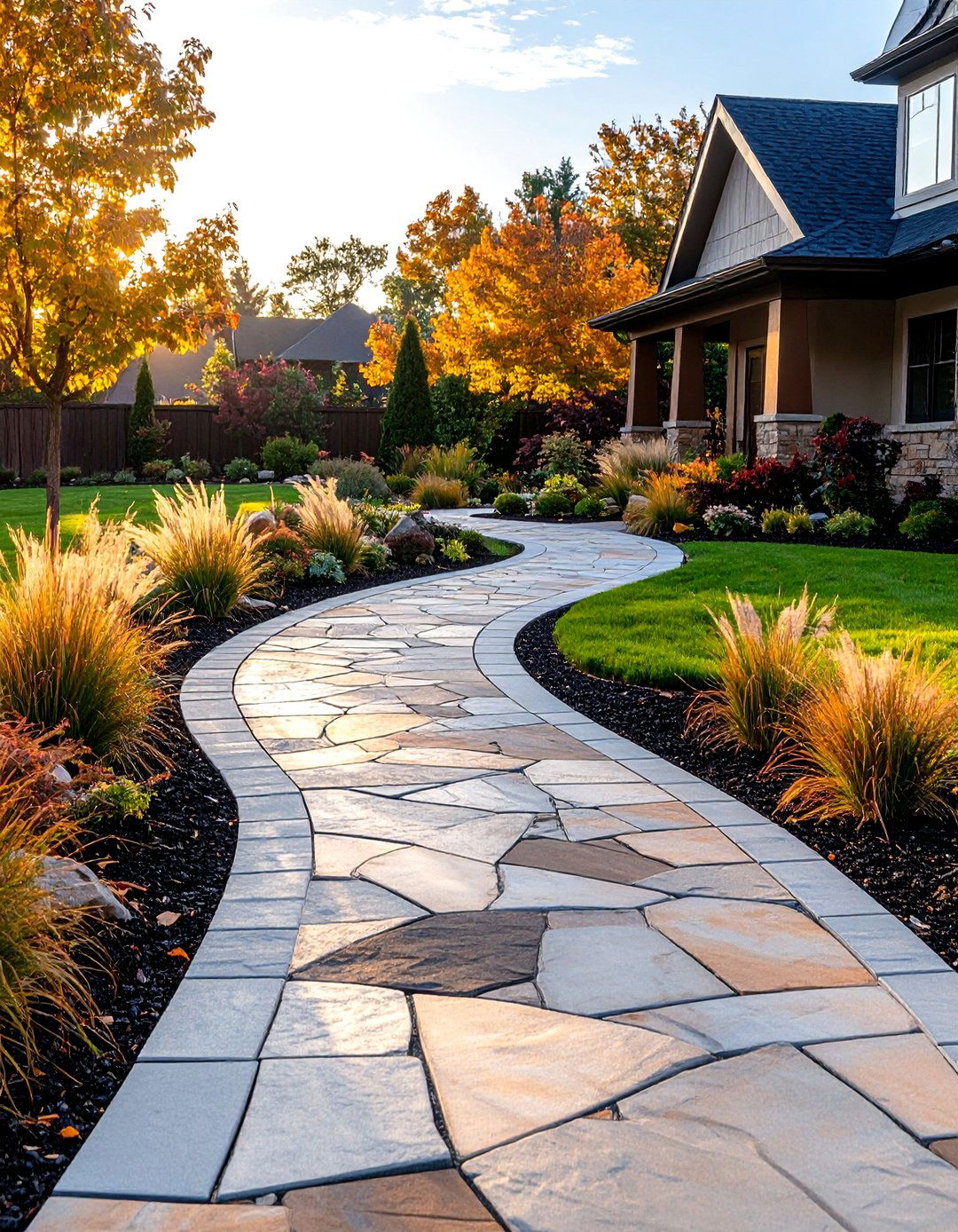 The Stamped Concrete Driveway - 30 driveway landscaping ideas