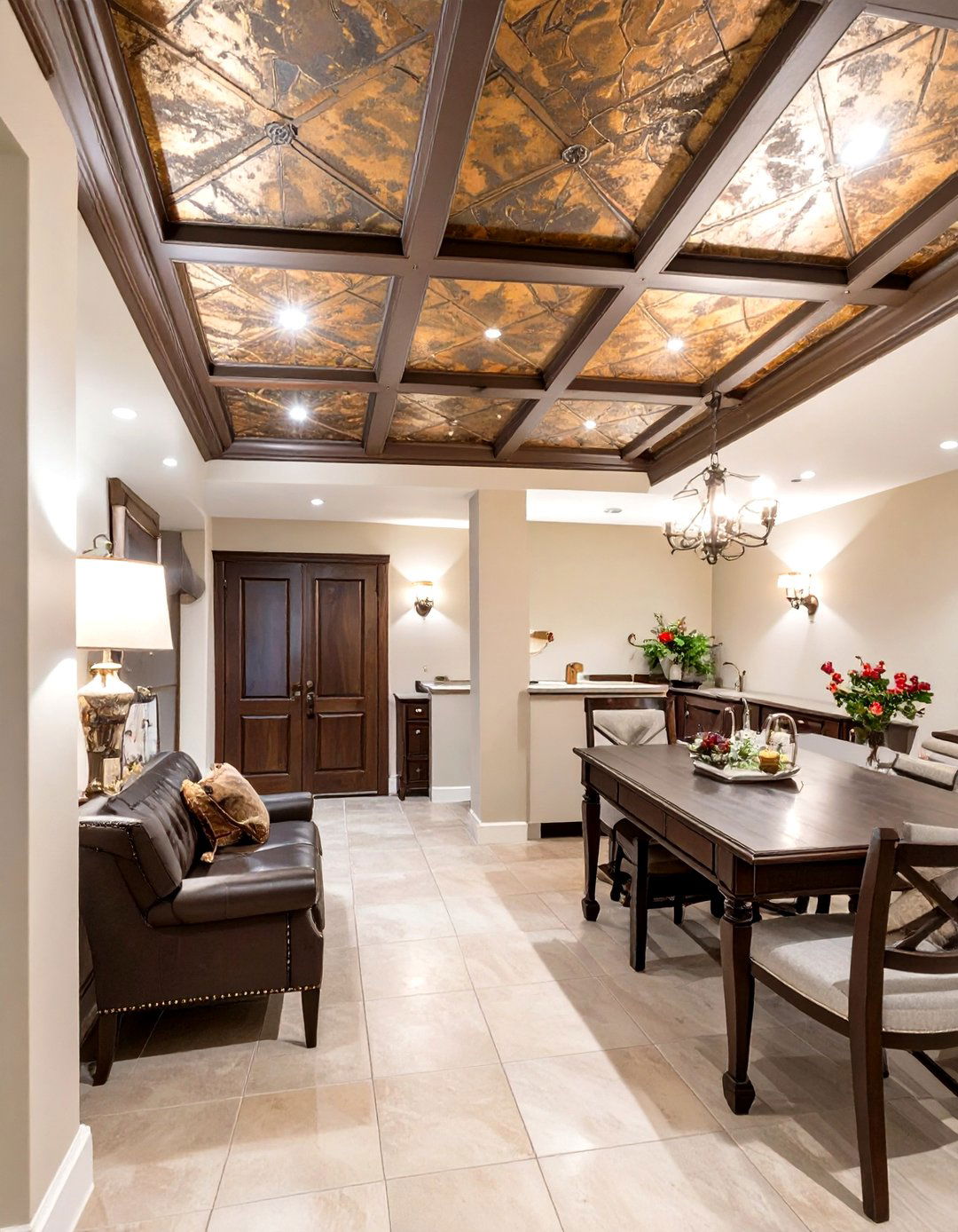 The Stamped Tin Tile Effect Ceiling - 30 cheap basement ceiling ideas
