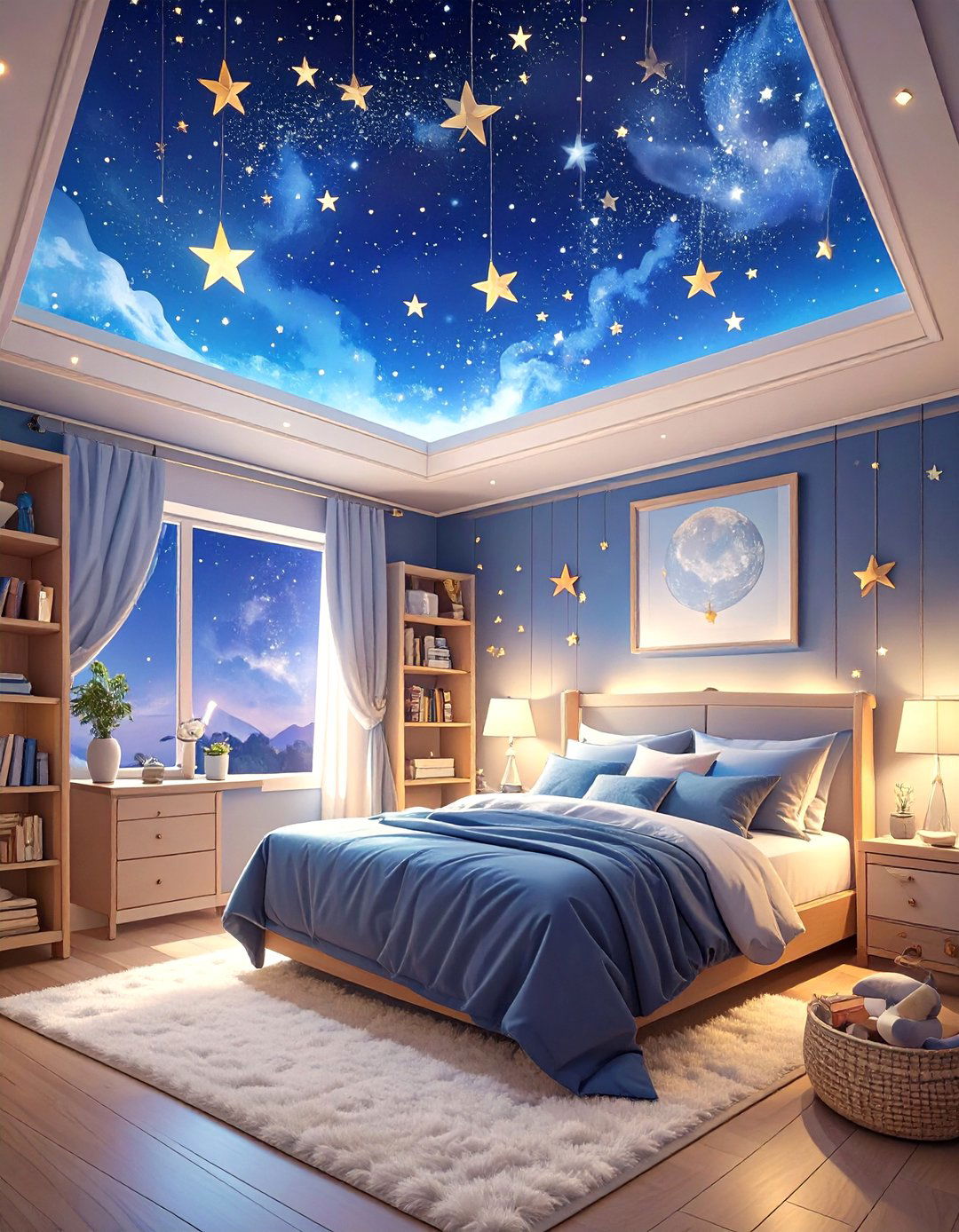 The Starry Night Themed Bedroom - 30 dark blue bedroom ideas
