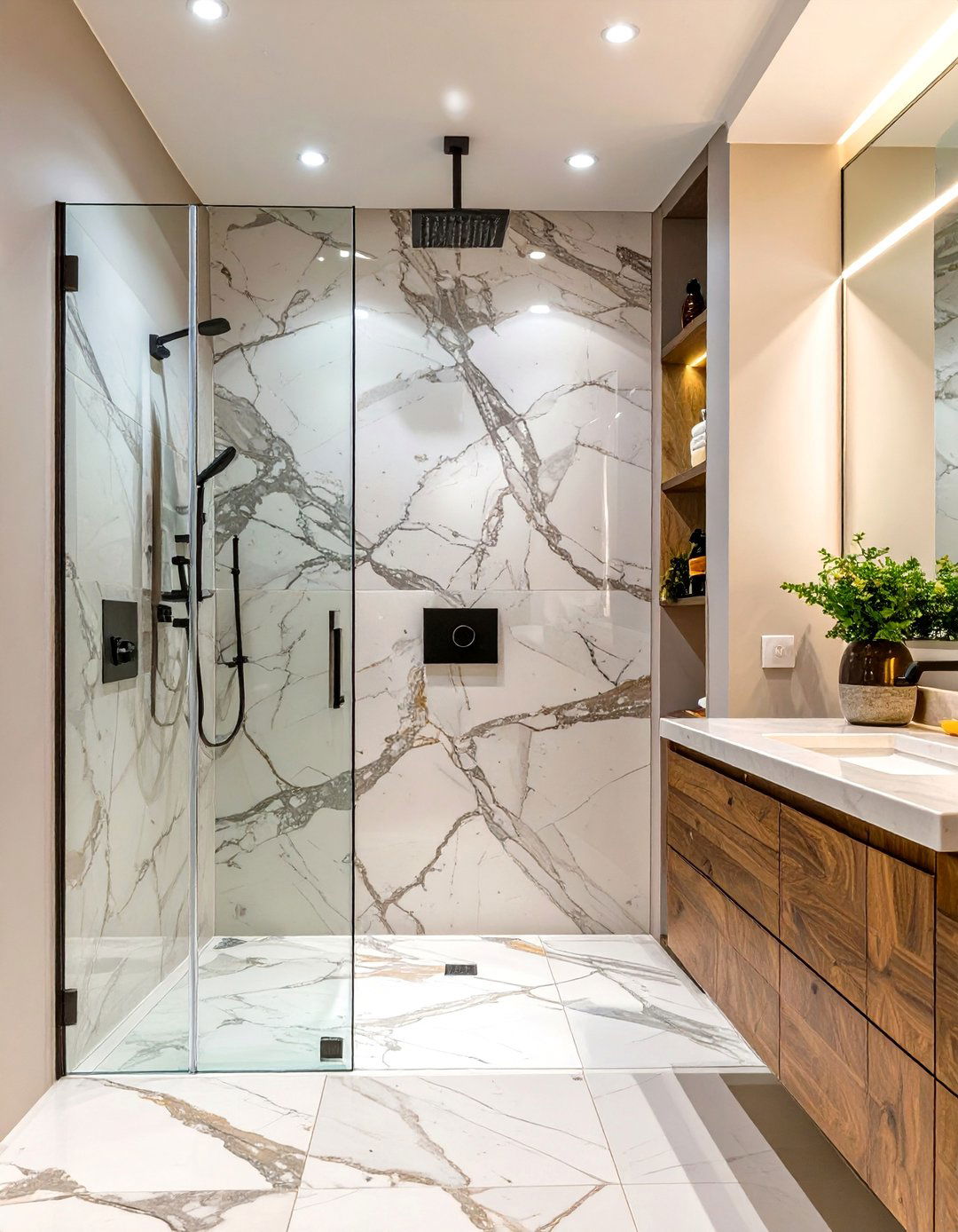 The Statement Slab Shower Wall - 30 bathroom shower designs
