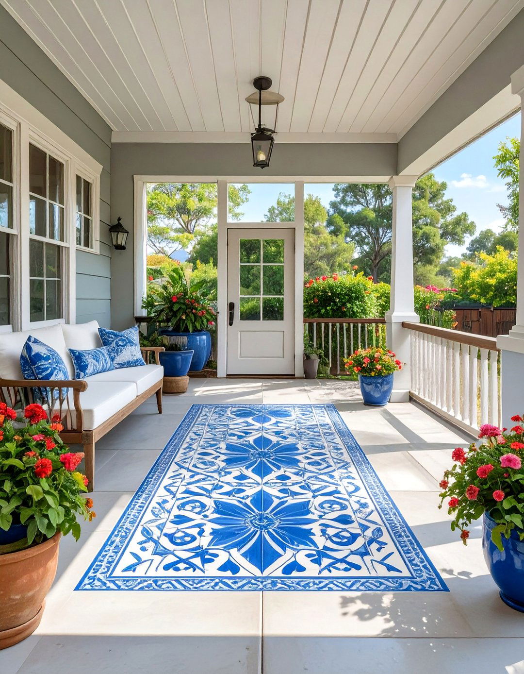 The Stencil Floored Porch - 30 back porch ideas on a budget