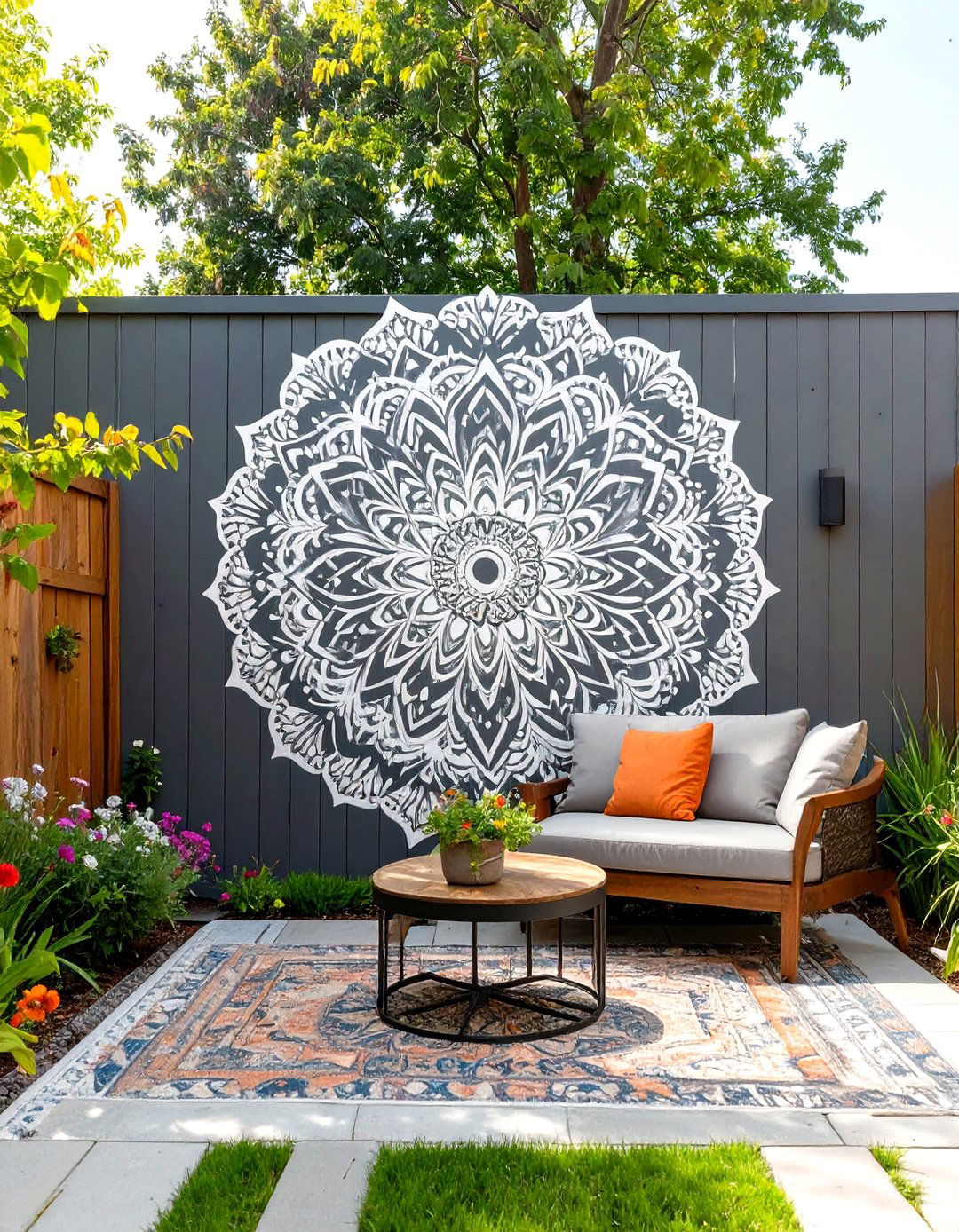 The Stencil and Spray Paint Art Patio - 30 cheap patio ideas
