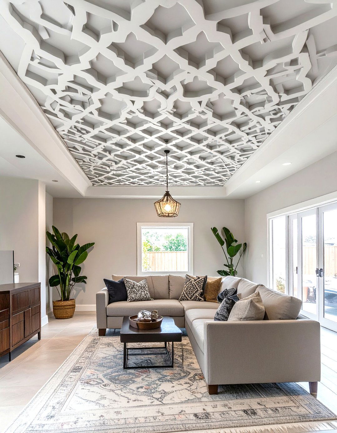 The Stenciled Ceiling Design - 30 cheap basement ceiling ideas