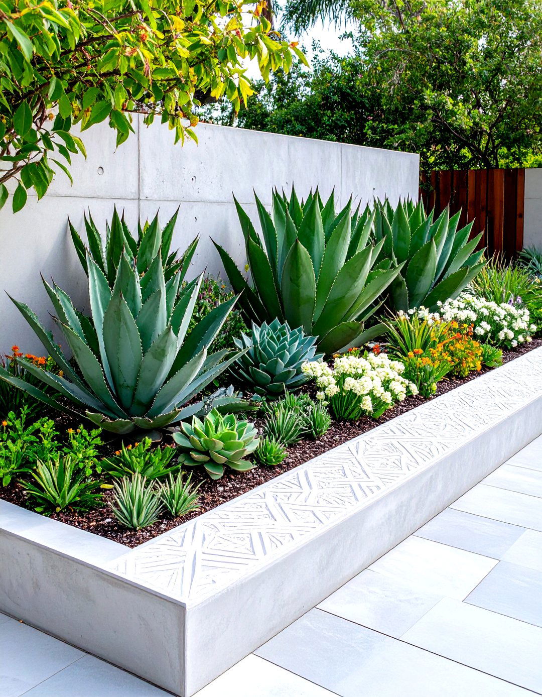 The Stenciled Concrete Garden Bed - 30 garden beds ideas