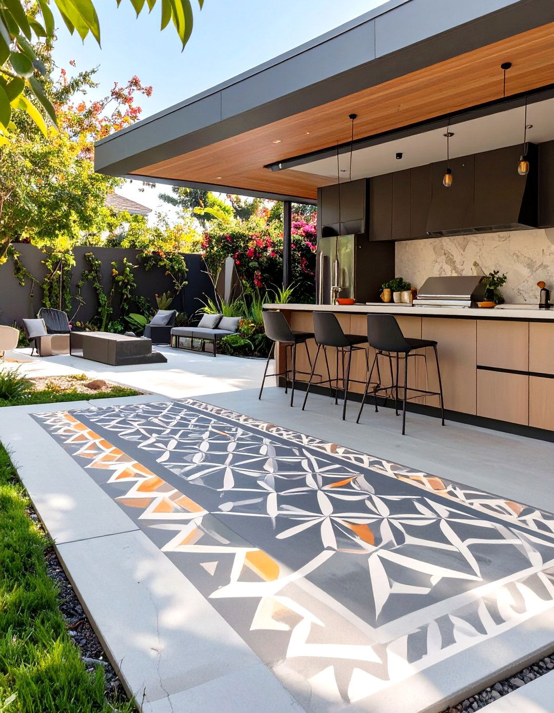 The Stenciled Concrete Patio Outdoor Kitchen Floor - 30 cheap simple outdoor kitchen ideas