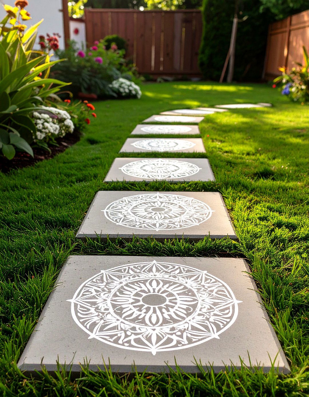 The Stenciled Stepping Stones - 30 budget small backyard ideas