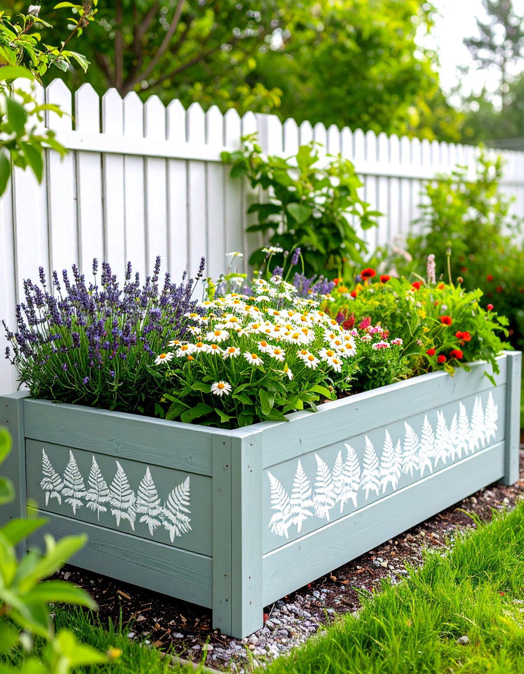 The Stenciled Wood Raised Garden Bed - 30 diy raised garden bed ideas
