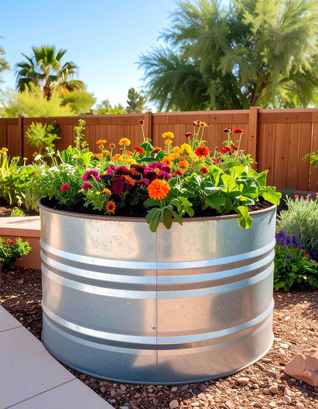 The Stock Tank Garden Planter - 30 arizona backyard ideas on a budget
