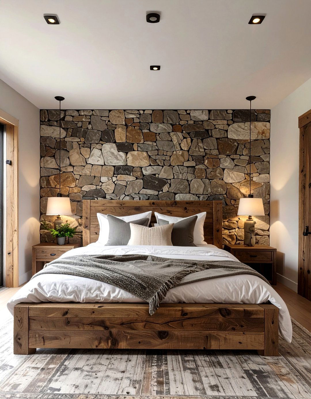 The Stone Accent Wall Bedroom - 30 cabin bedroom ideas