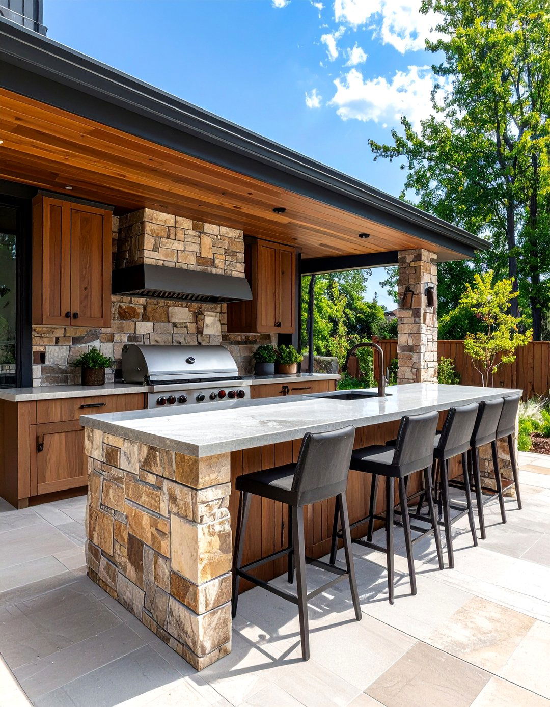 The Stone Clad Outdoor Kitchen Bar - 30 backyard bar ideas