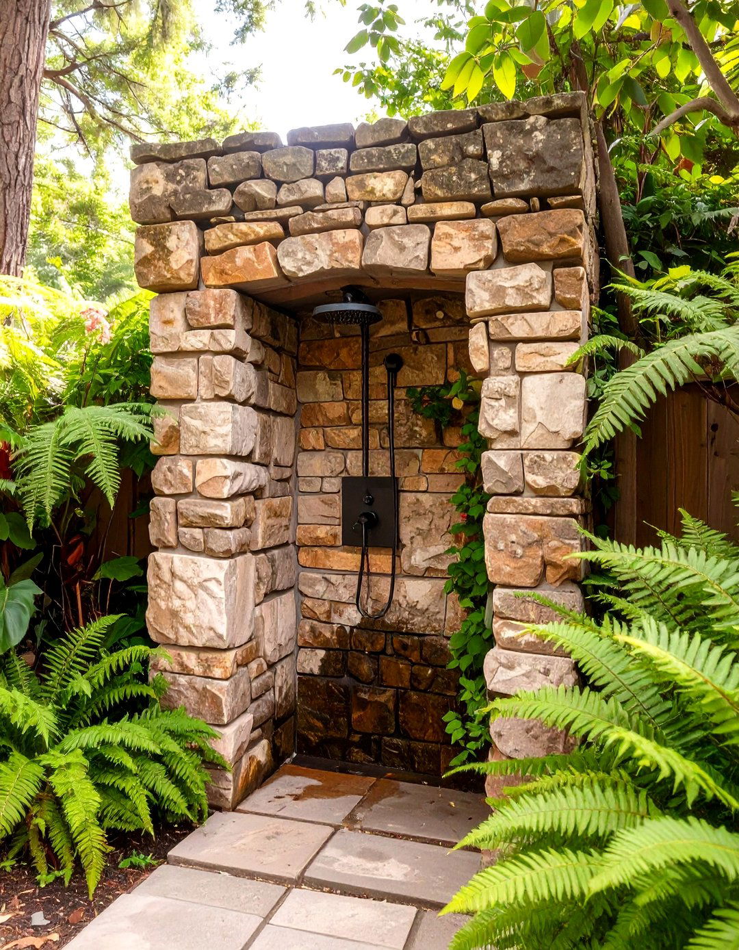 The Stone Grotto Shower - 30 backyard outdoor shower ideas