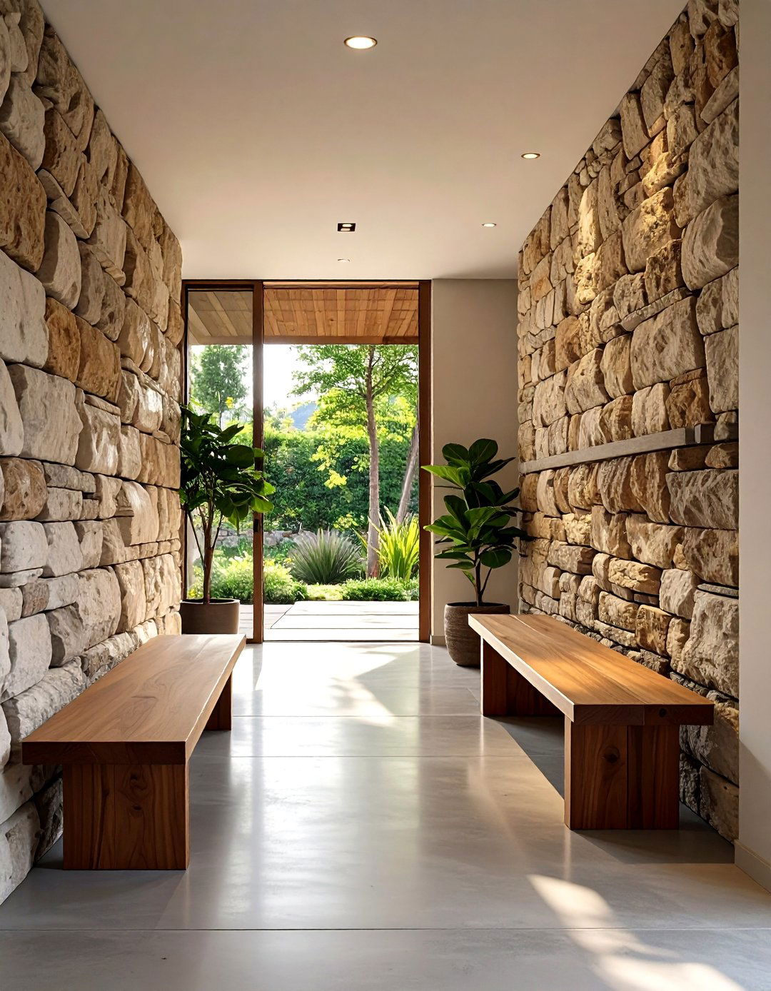 The Stone Walled Entry Foyer - 30 biophilic interior design ideas