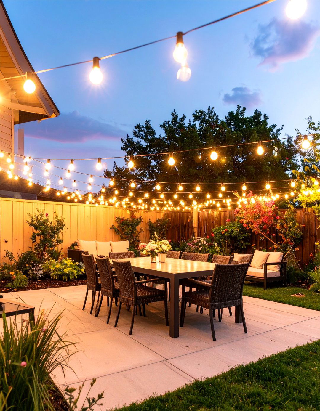 The String Light Canopy Retreat - 30 backyard patio ideas on a budget