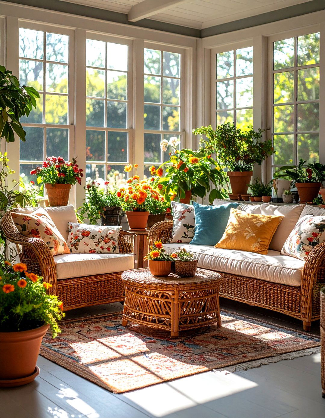 The Sun Drenched Sunroom with Wicker - 30 1950s interior design ideas