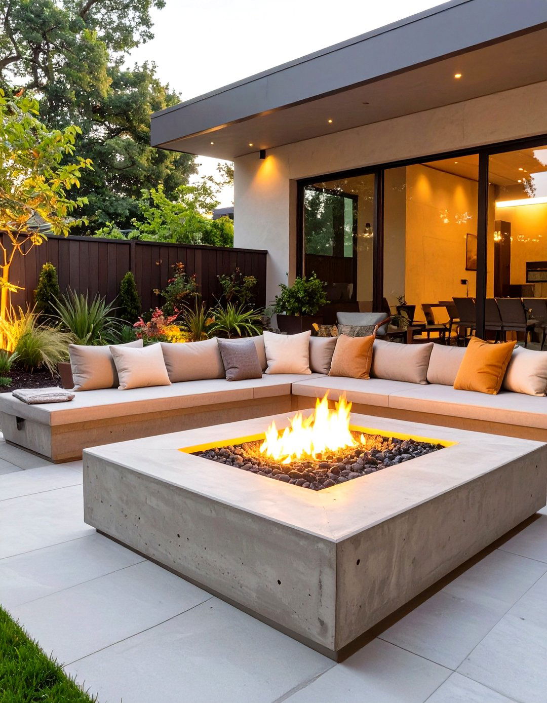 The Sunken Concrete Fire Pit Lounge - 30 modern concrete patio ideas