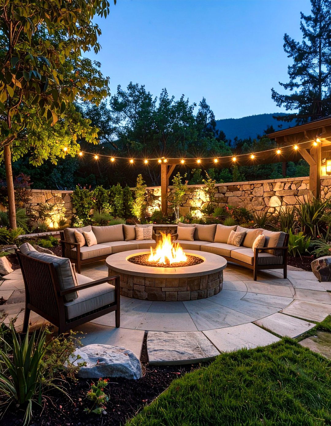 The Sunken Fire Pit Patio - 30 down sloped backyard ideas