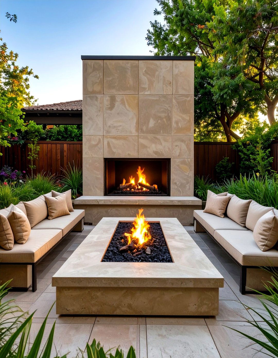 The Sunken Seating Outdoor Fireplace - 30 modern outdoor fireplace ideas